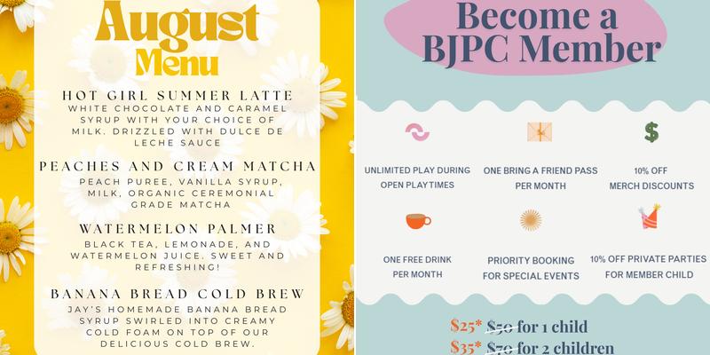 Blue Jay Play Cafe Menu