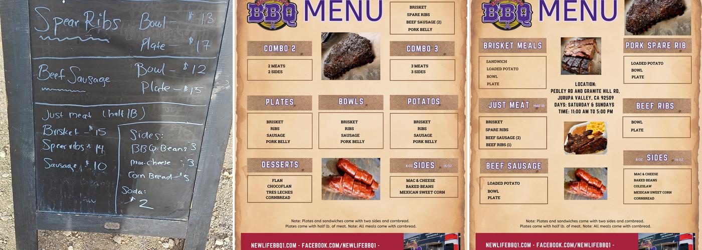 New Life BBQ Menu