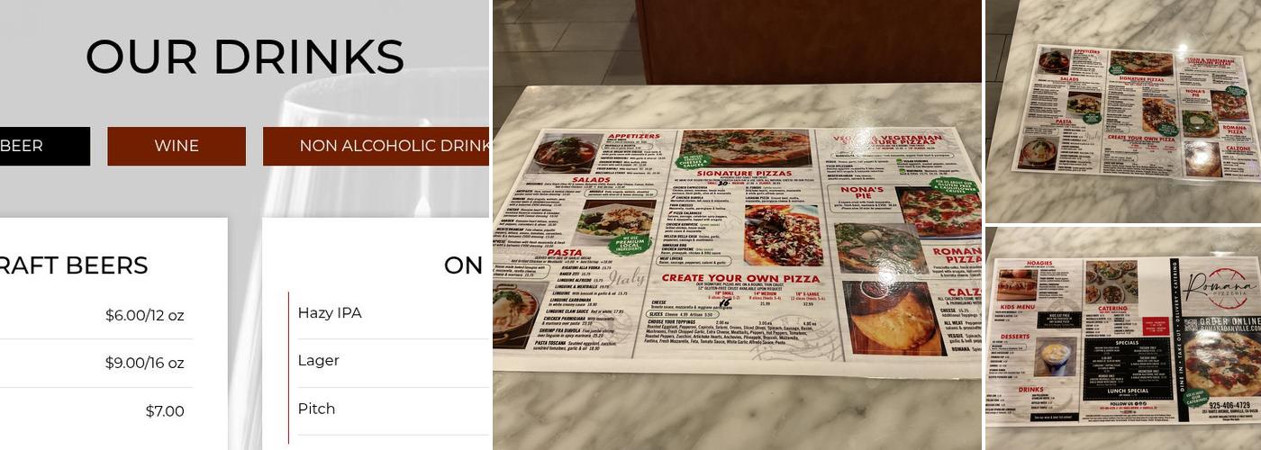 Romana Pizzeria Menu