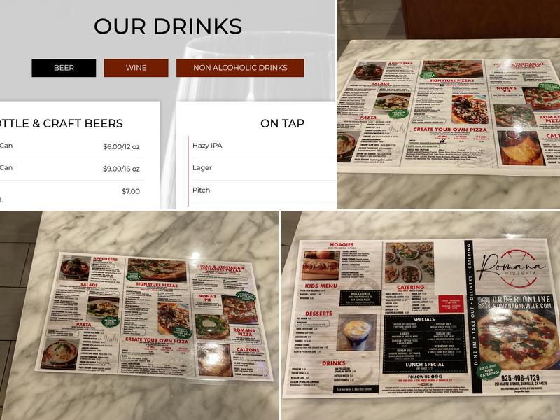 Romana Pizzeria Menu