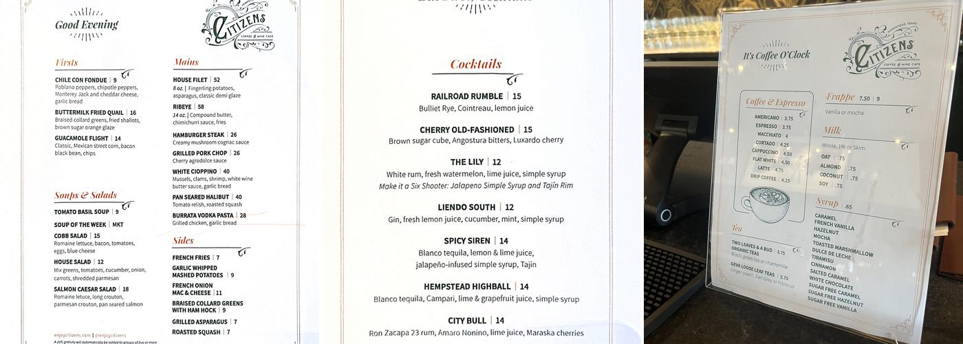 Citizens Coffee & Wine Café Menu