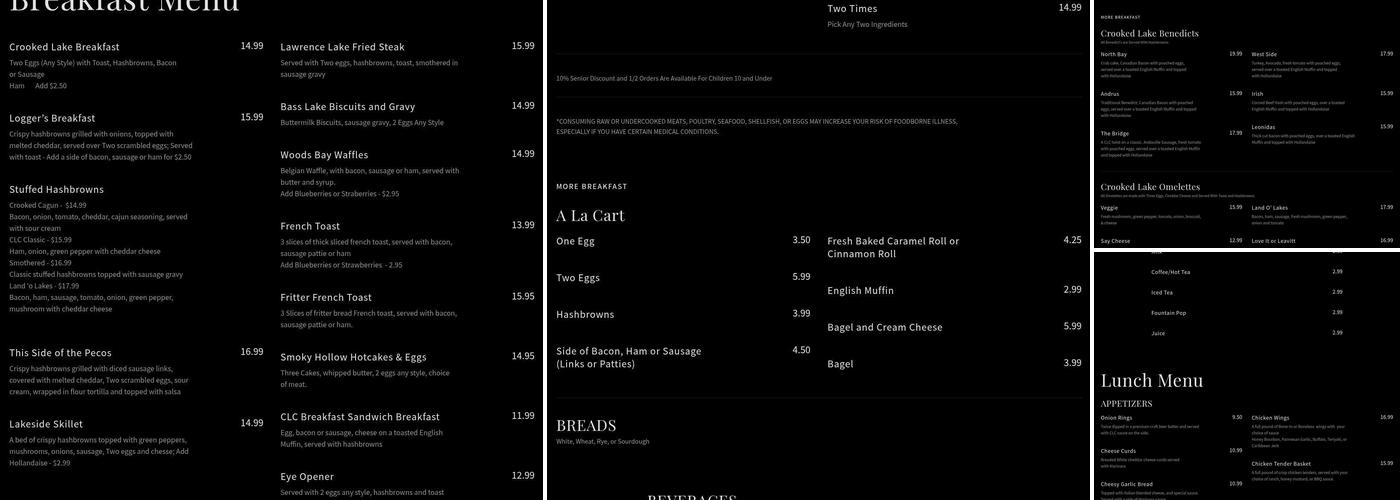 Crooked Lake Cafe & Bistro Menu
