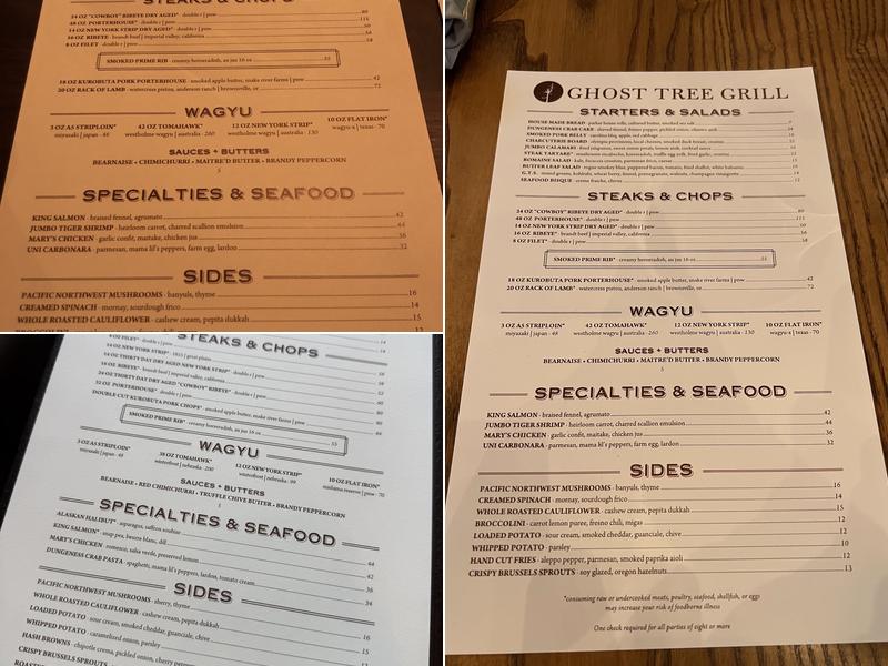 Ghost Tree Grill Menu