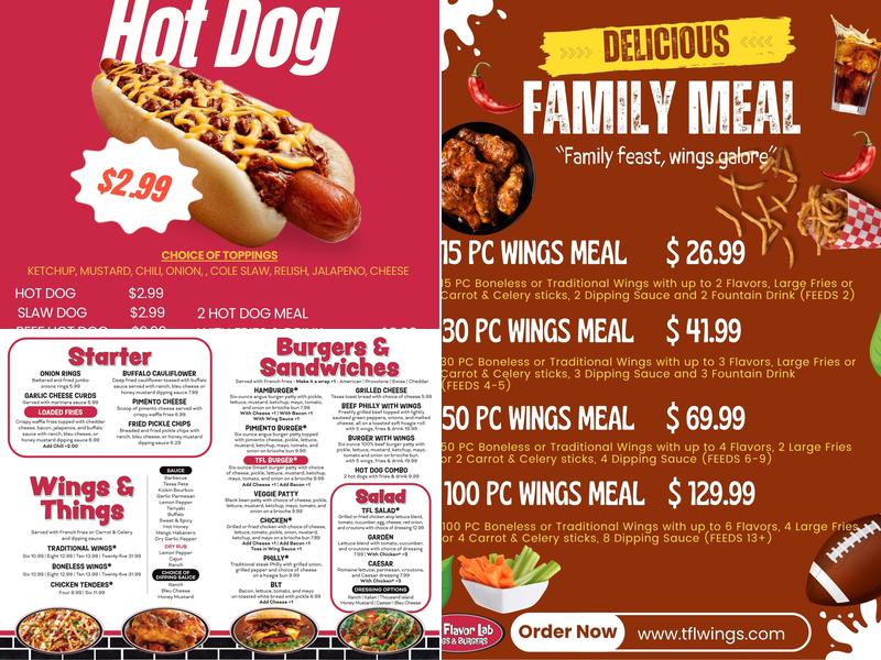 The Flavor Lab Wings & Burgers Menu