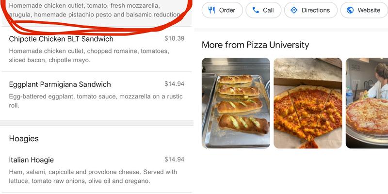 Pizza University Menu