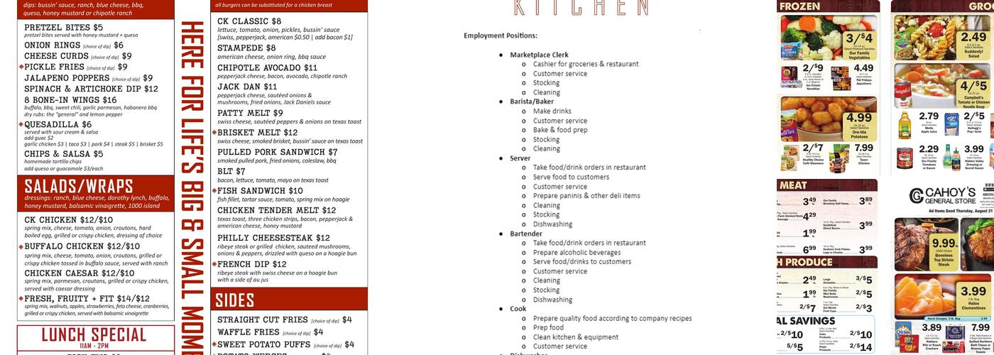 Cahoy's Kitchen Menu