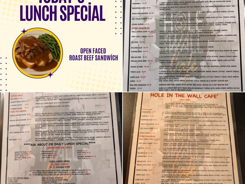 Hole In The Wall Cafe, LLC Menu