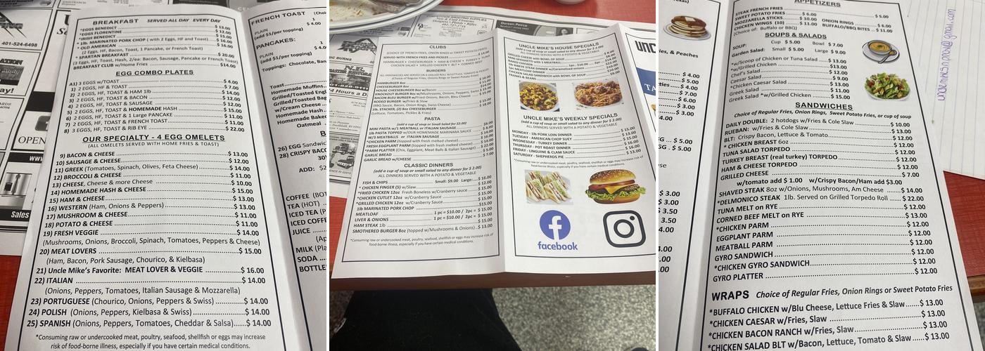 Uncle Mike’s Diner Menu
