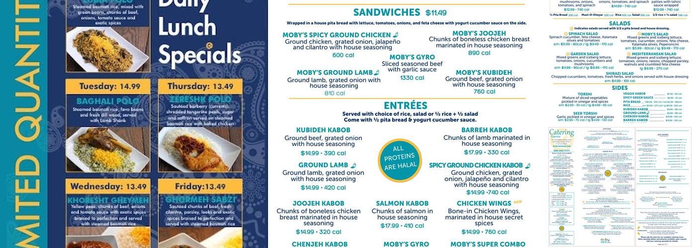 Moby Dick House of Kabob Menu