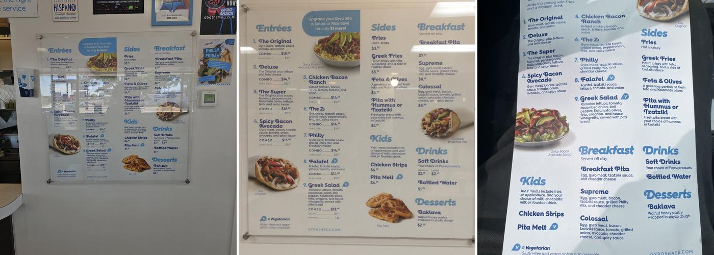 Gyro Shack Menu