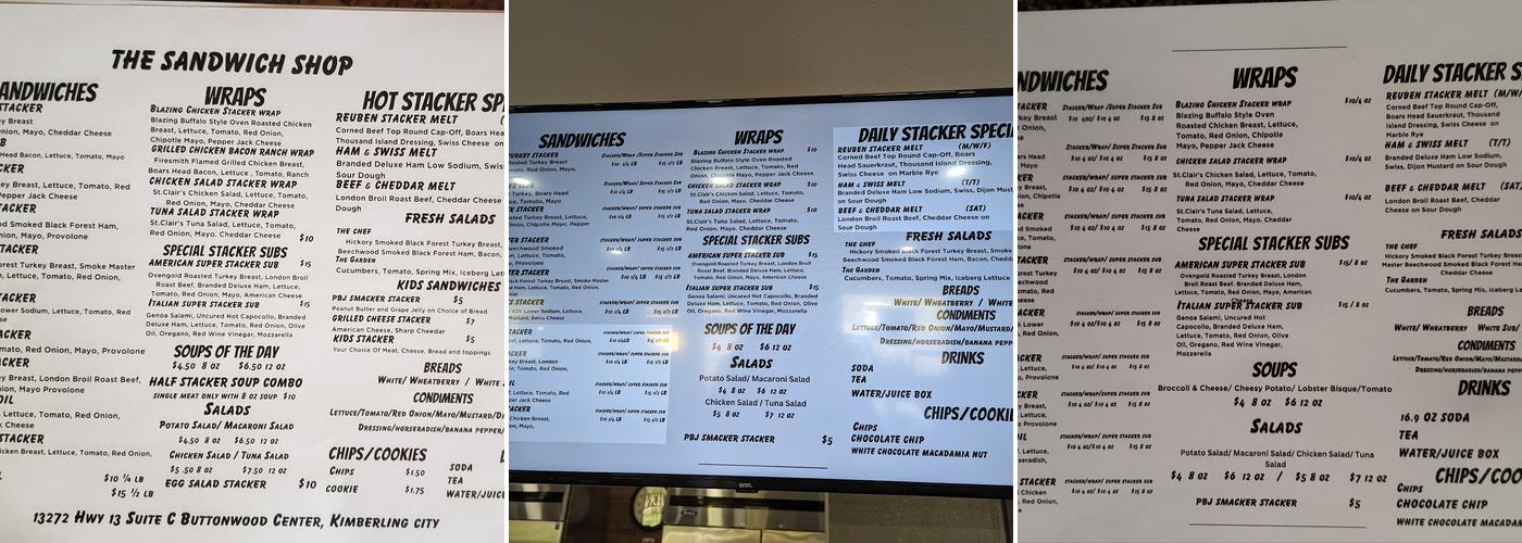 The Sandwich Shop Menu