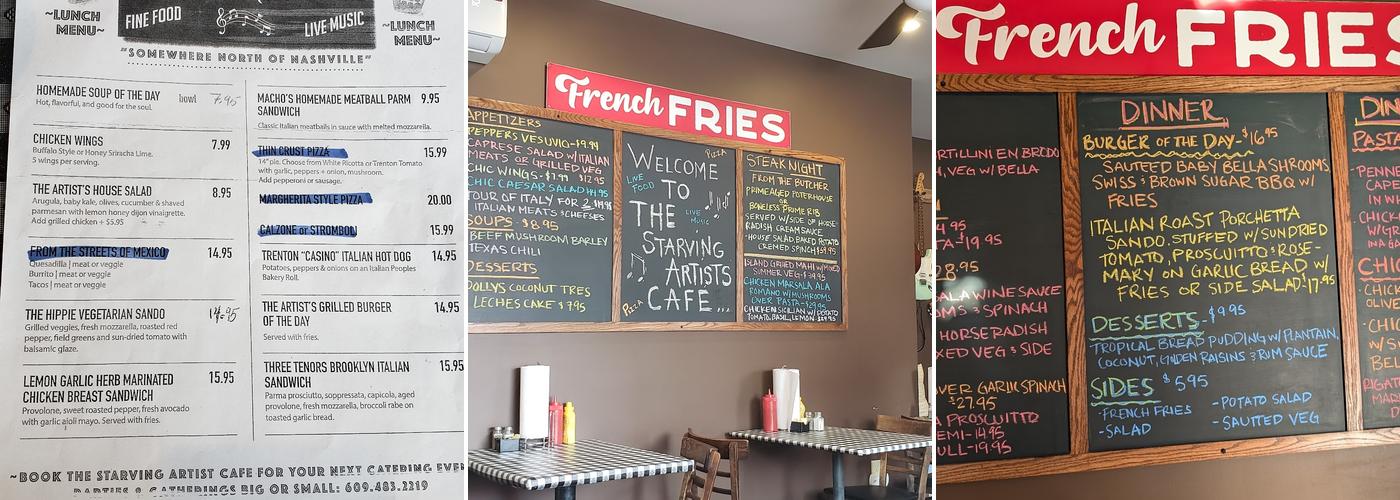 Starving Artist Cafe Menu