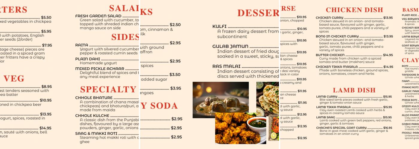 Chacha's Dhaba Indian Cuisine Menu