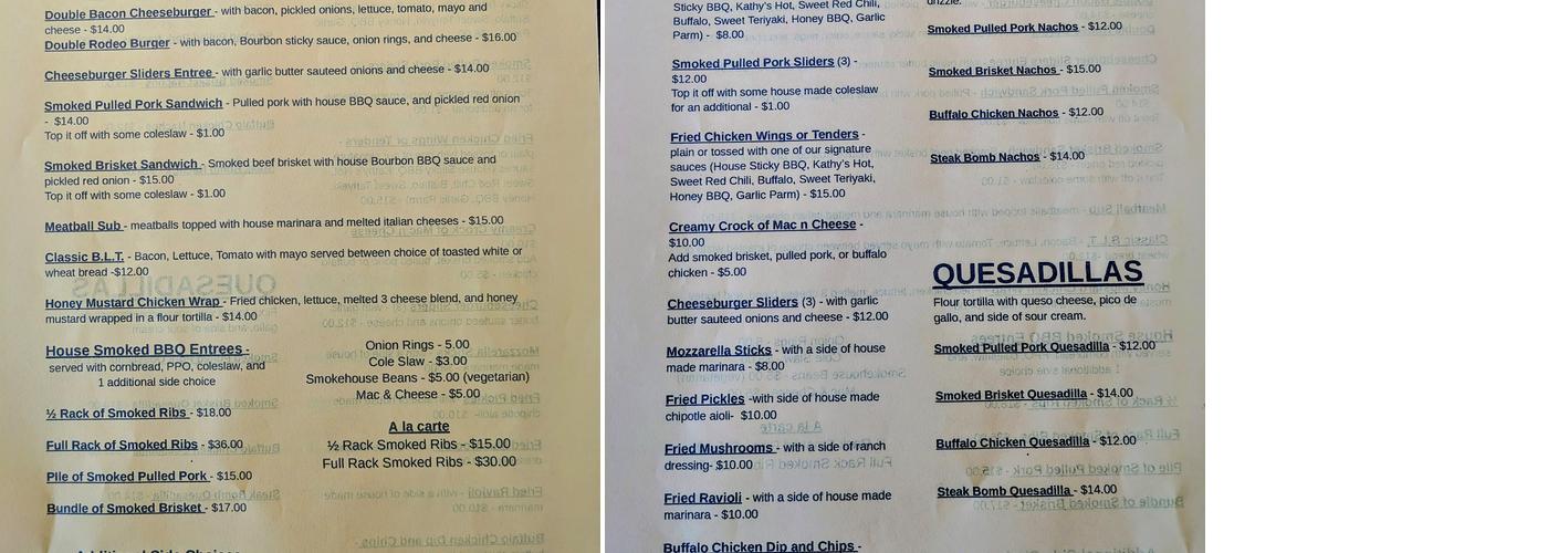 Kartier bar and grill Menu