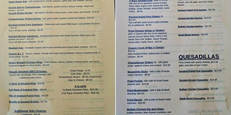 Kartier bar and grill Menu