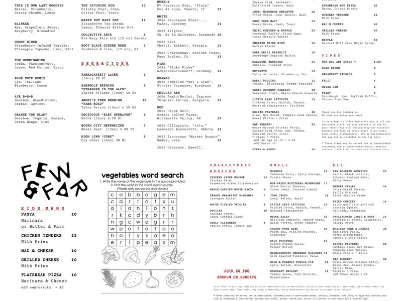 Few & Far Restaurant & Bar Menu