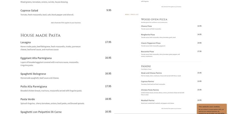 La Speranza Restaurant Menu