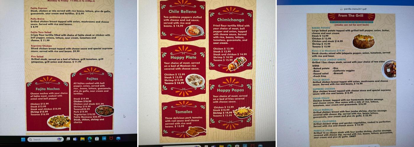 Mi Parilla Mexican Restaurant Menu