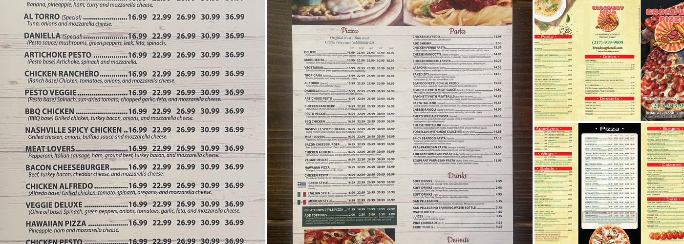 Broadway Pizza and Steak Menu