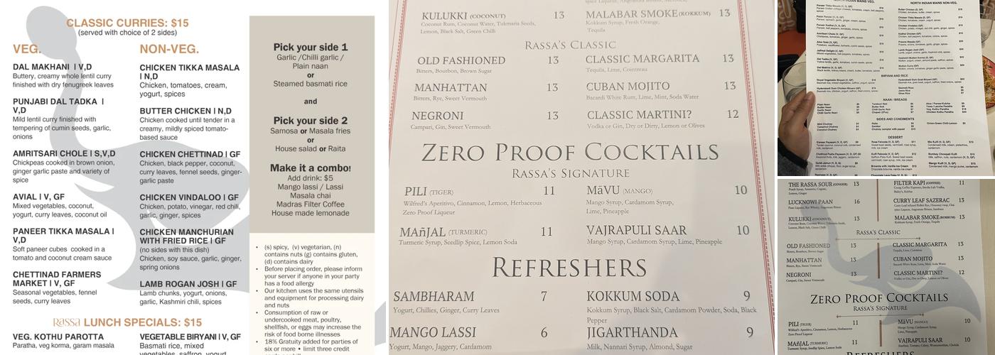Rassa | Featured Indian Restaurant & Bar Menu
