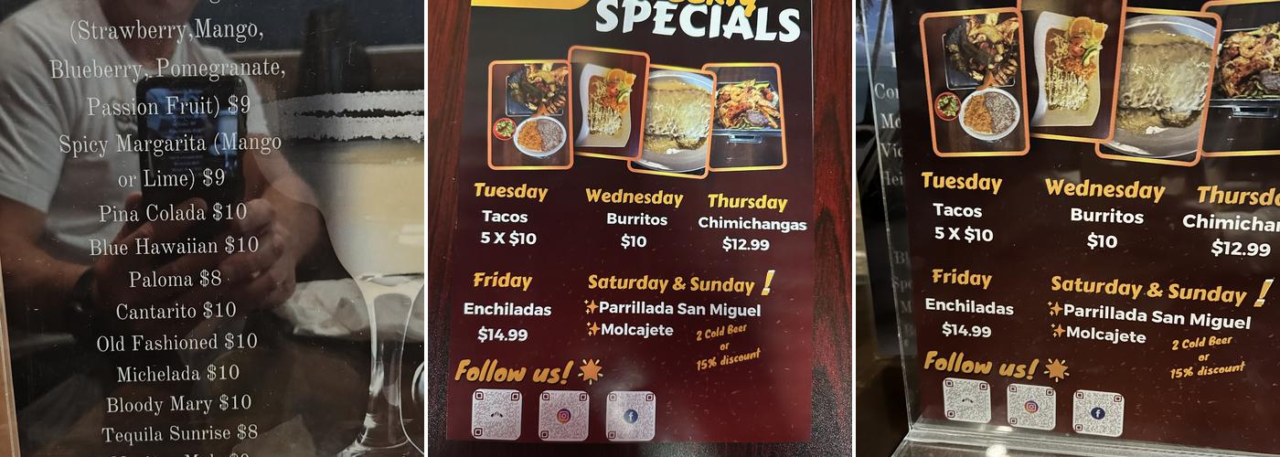 Hacienda San Miguel Menu