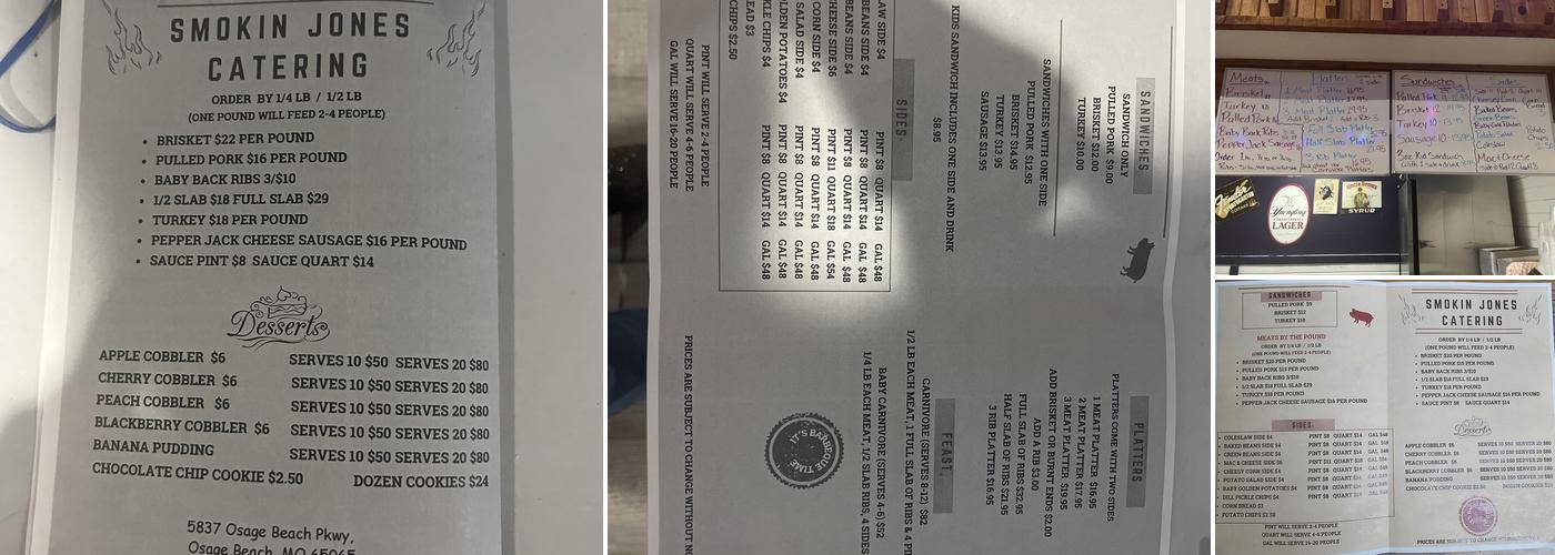 Smokin Jones BBQ Osage Beach Menu