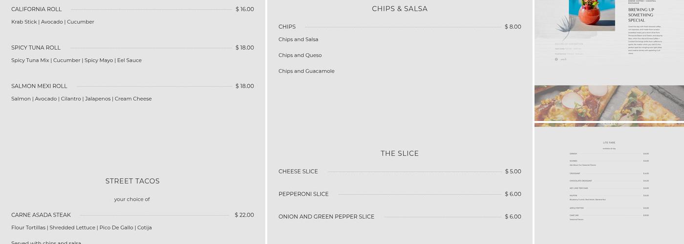 Emerá Café Coffee + Cocktail Exchange Menu