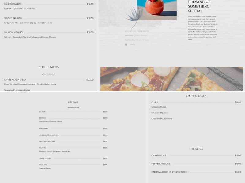 Emerá Café Coffee + Cocktail Exchange Menu