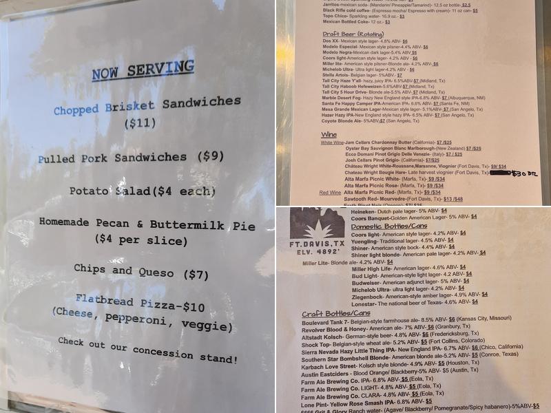 Sky Island Taproom Menu