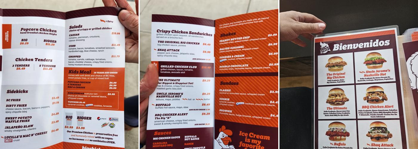 Big Chicken Menu