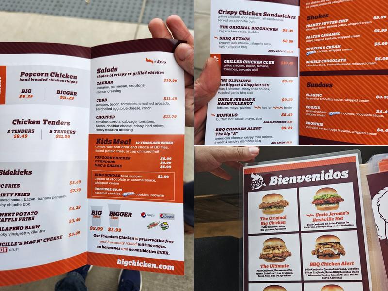 Big Chicken Menu