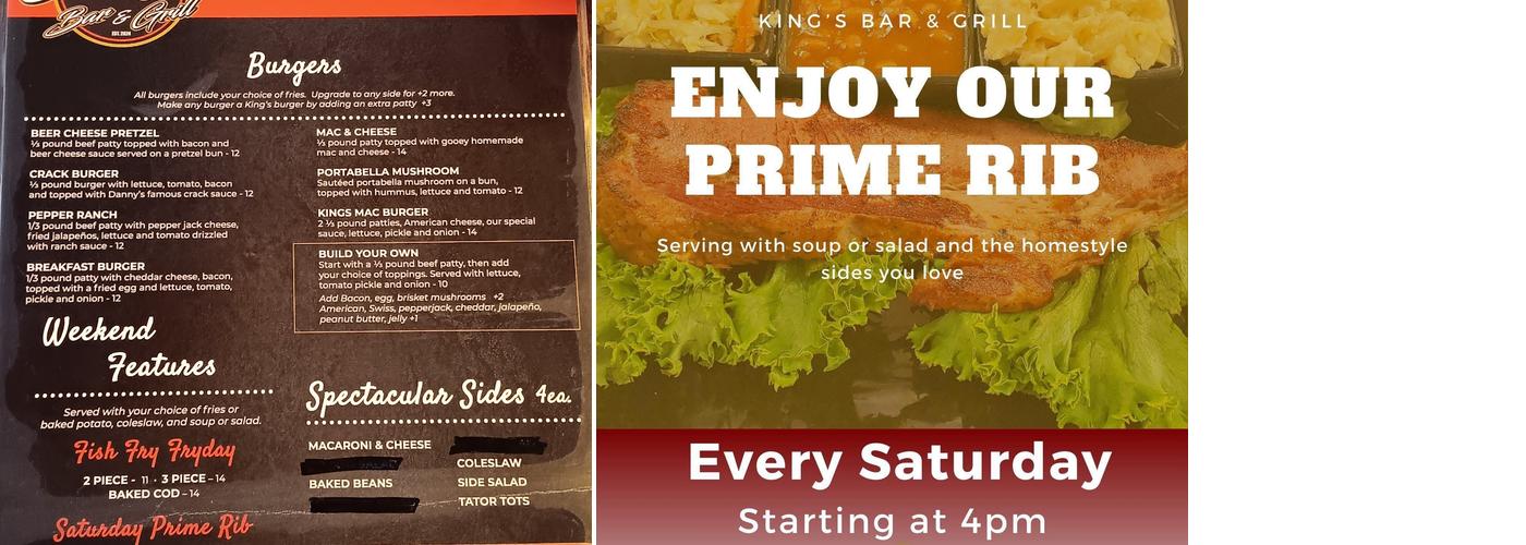 Kings Bar & Grill Menu