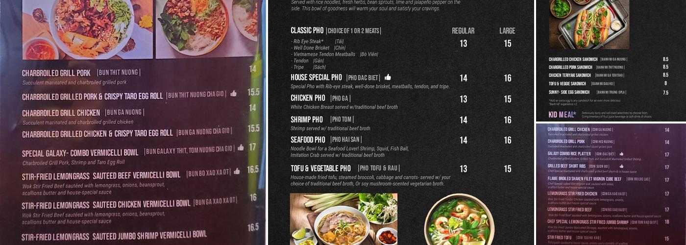 Pho Galaxy Menu