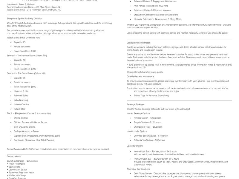 Jocelyn's by Sevmar Menu