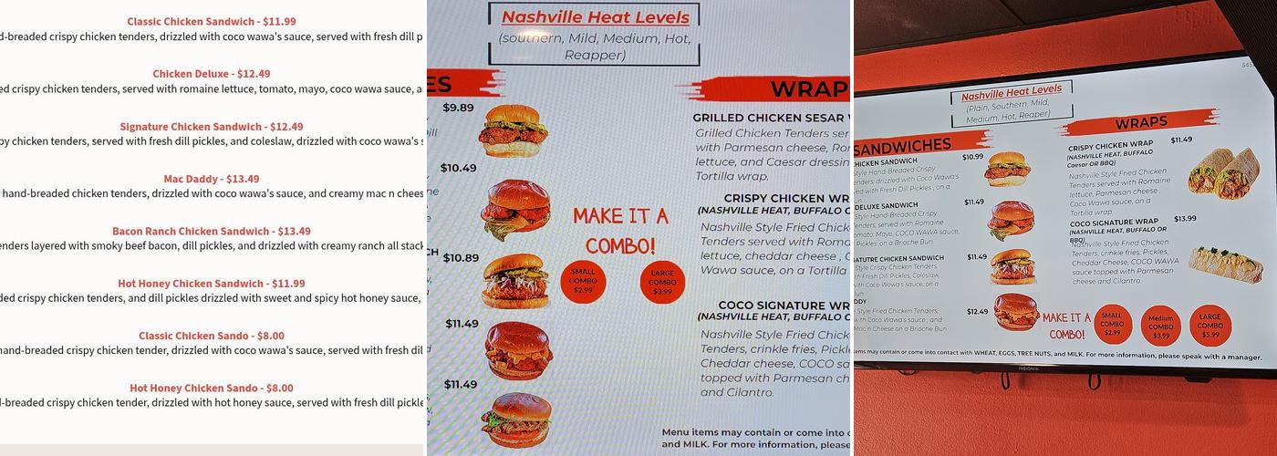 Coco Wawa Hot Chicken Menu