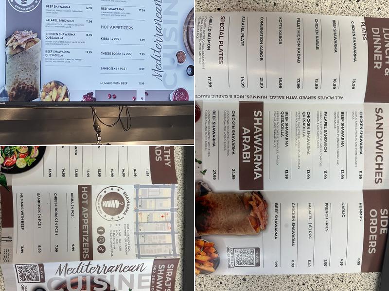 Siraj's shawarma Menu