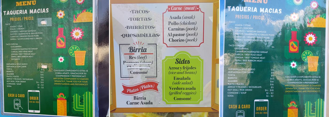 Taqueria & Birreria Macias Menu