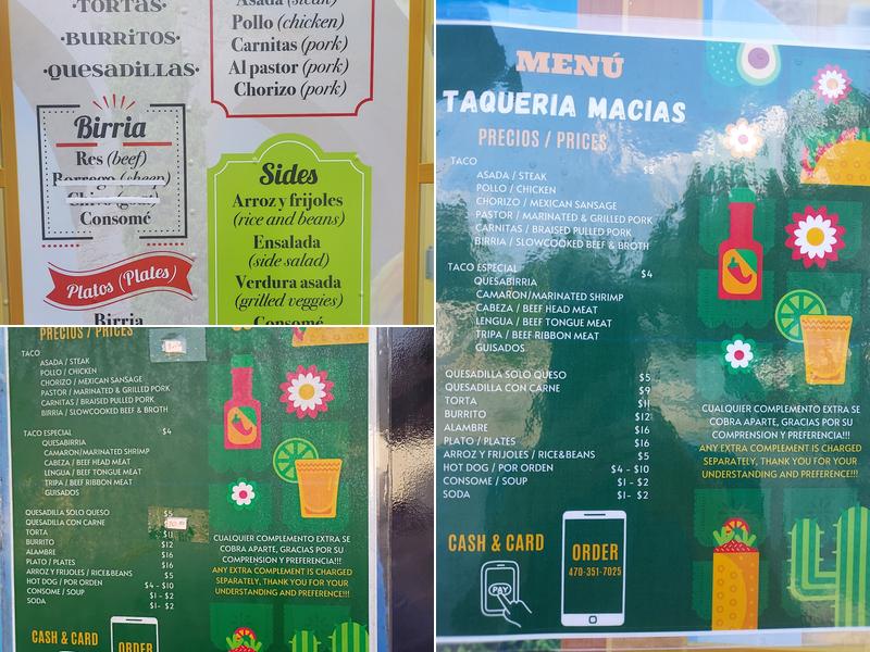 Taqueria & Birreria Macias Menu