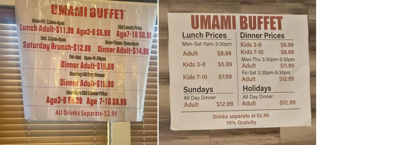 Umami Buffet Menu
