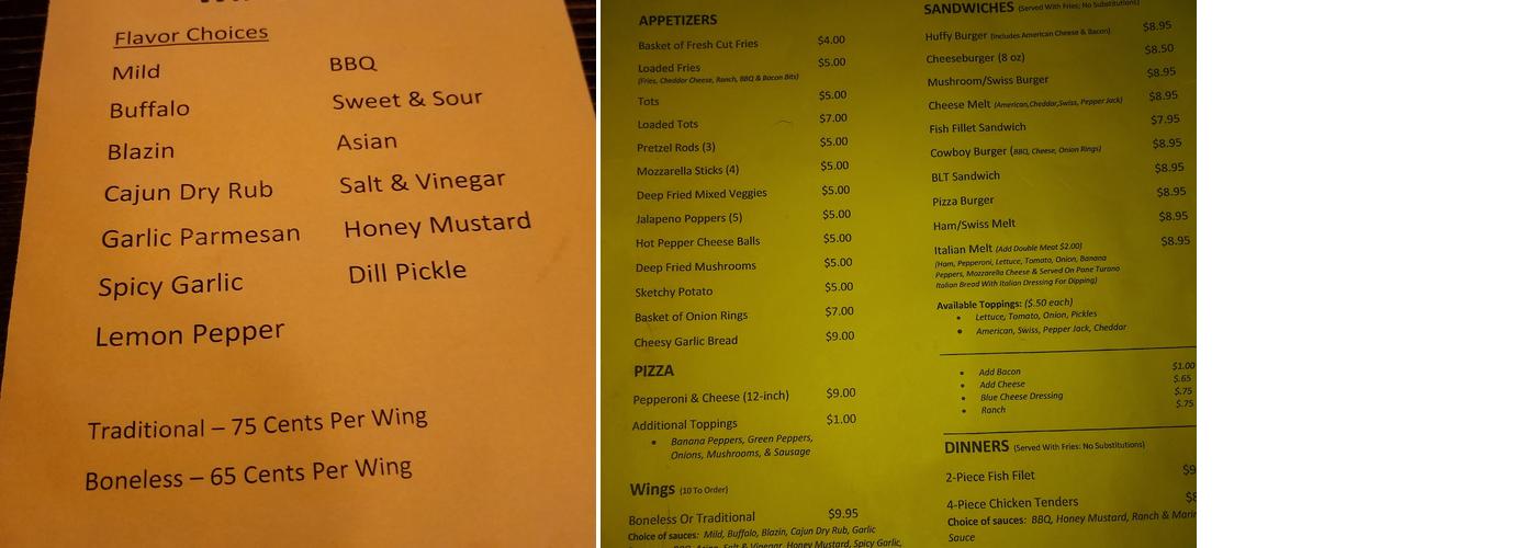 Huffys Bar and Grill Menu