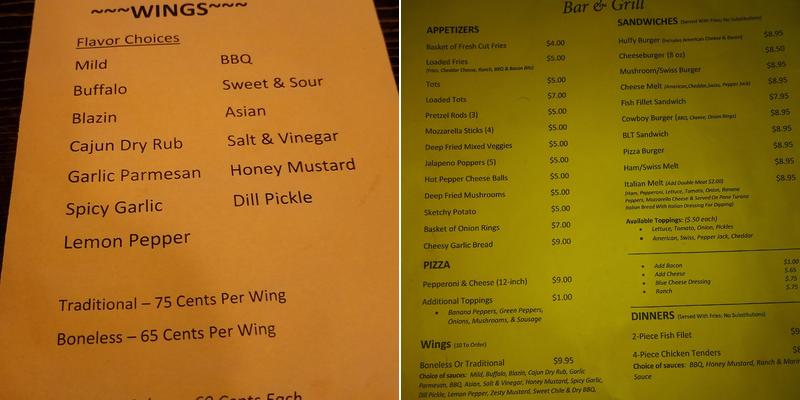 Huffys Bar and Grill Menu