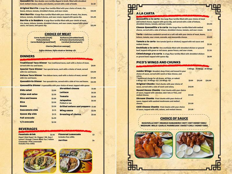 Pico's Mexican Bar and Grill Menu