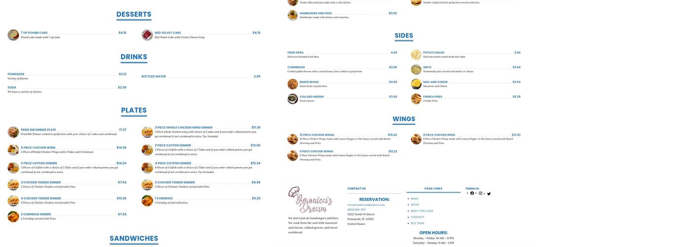 Veronica's Dream Menu