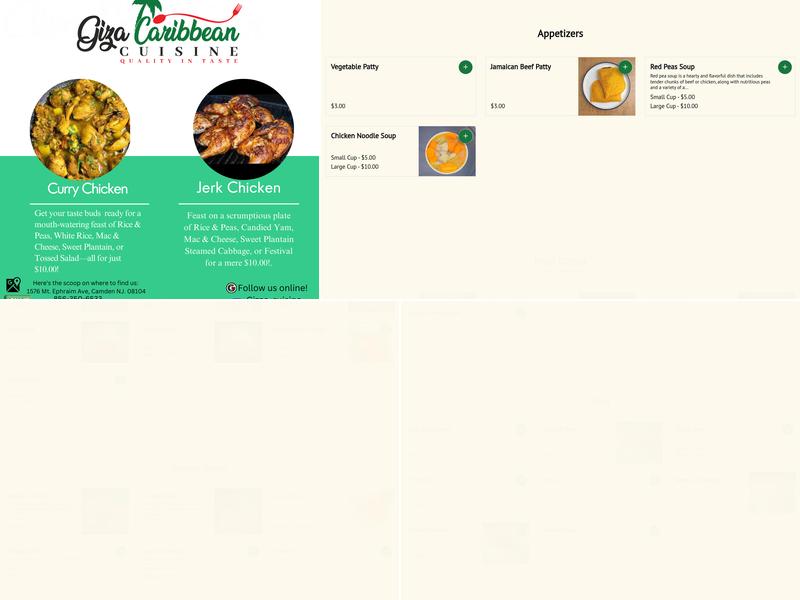 Giza Caribbean Cuisine Menu