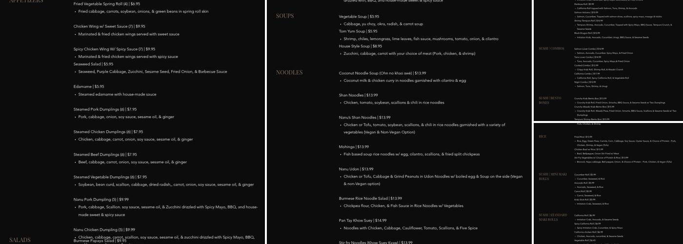 Nanu Burmese Fusion Menu