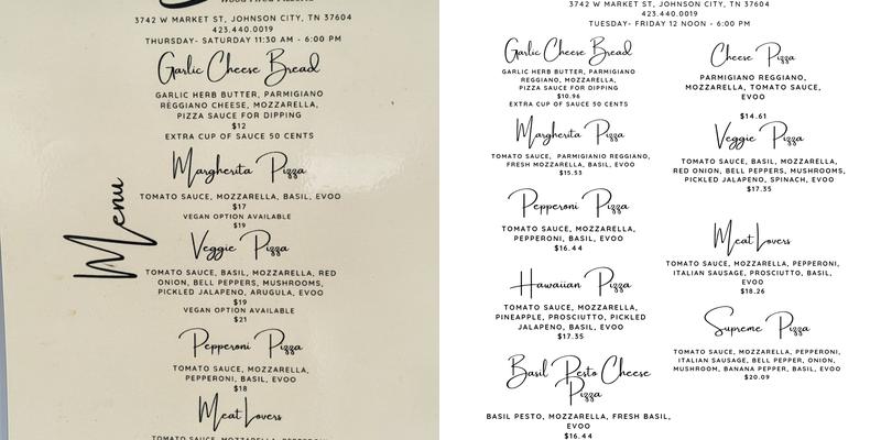 Basil Wood Fired Pizza Menu