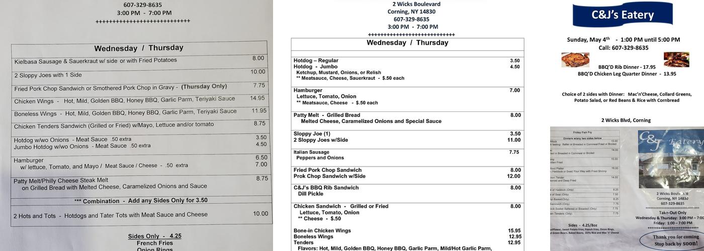 C&J's Eatery Menu