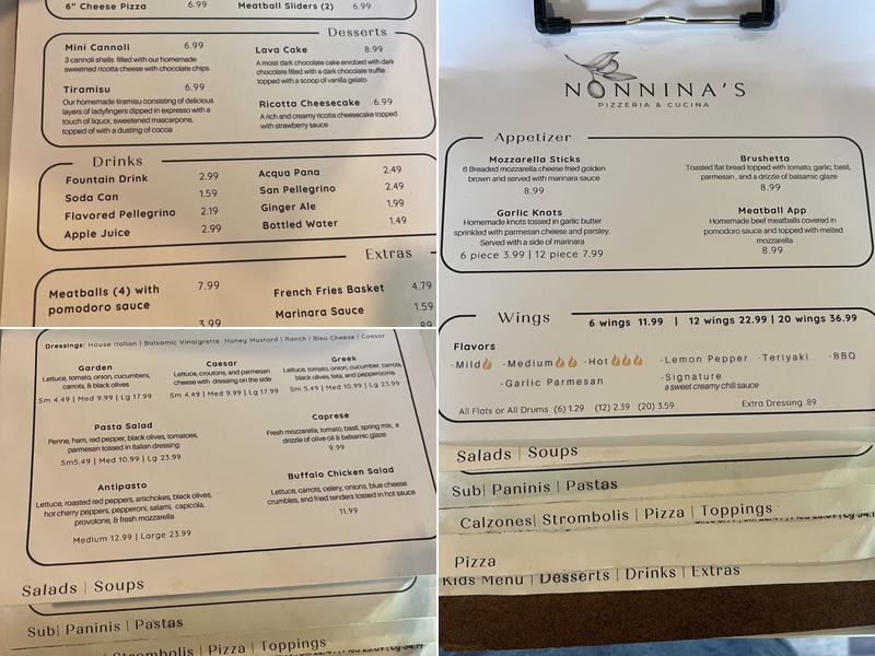 Nonnina's Pizzeria and Cucina Menu