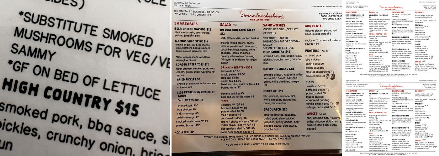 Sierra Smokeshow Menu