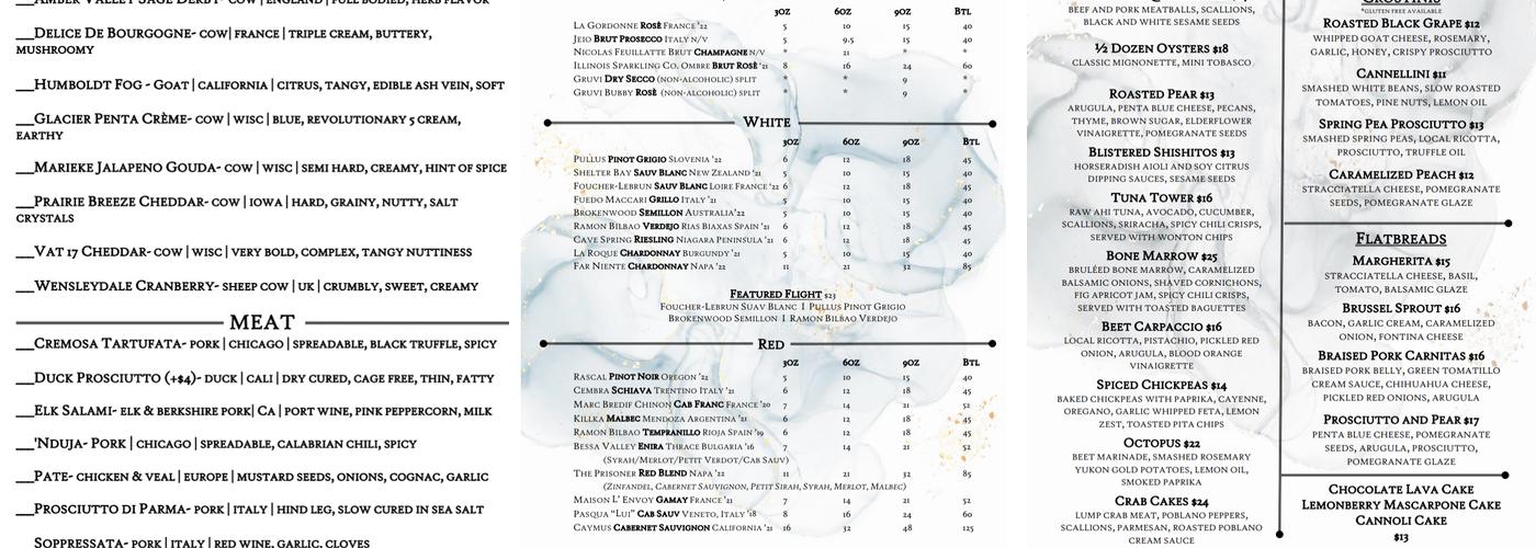 Patina Wine Bar- Mt. Prospect Menu